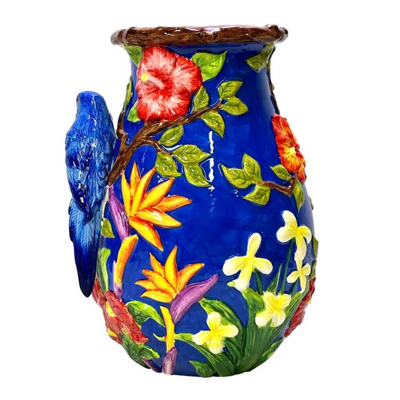 Signature Home Collection 'Bird' Parrots Vibrant Majolica 14.5" Ceramic Art Vase - Picture 6 of 11